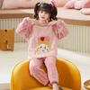 Girls Winter Warm Coral Fleece Pajama Set Long Sleeve Cartoon Print Kids Home Wear Sleepwear Ages 8