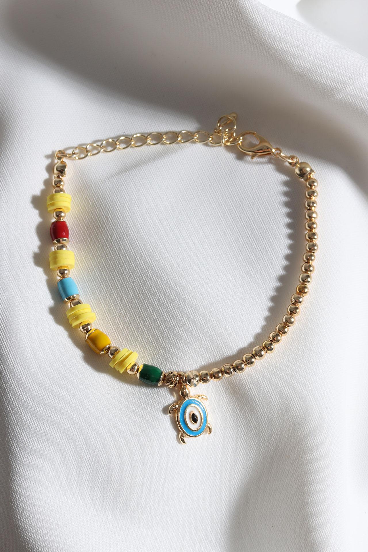 

Браслет с подвеской-черепахой и желтой бусиной Fimo