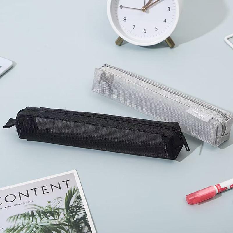 Mesh Pencil Case Storage Bag For Exams Portable Pencil Case Multi-Functional Square Stationery Pencil Pouch School Supplies