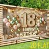 2D Flat Print Beige Gold 18th Birthday Tapestry Backdrop with String Lights