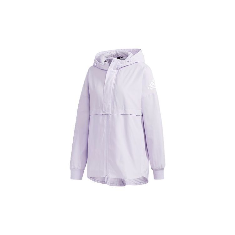 Adidas Alphabet Logo Printed Hooded Outerwear, Women Functional Sports Jacket Light Purple FM9258 L