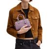 Coach Rowan 18 Silver Logo Removable Shoulder Strap with Zip Closure Refined Pebbled Leather Handbag Mini Women's Purple