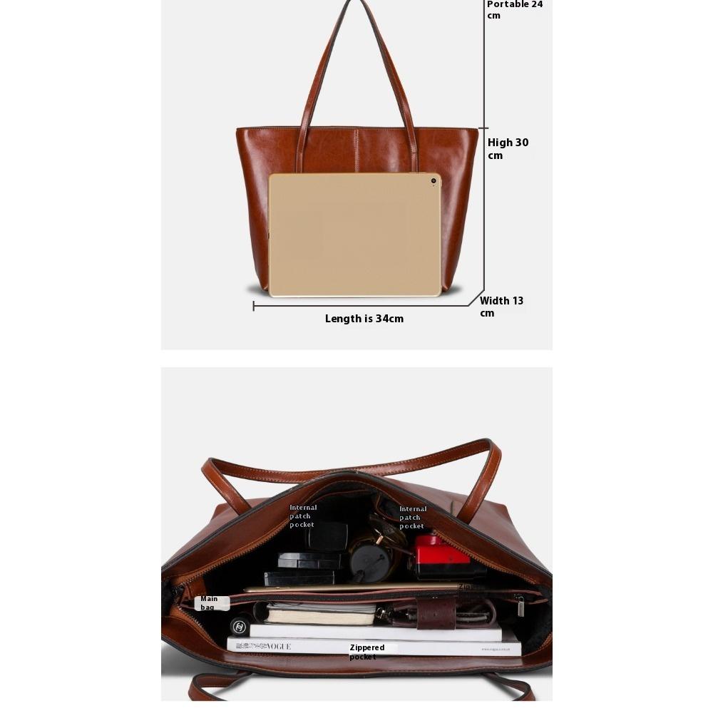 Large Bag Women's Shoulder Bag Commuter Tote Bag Cowhide Portable Large-capacity Women's Bag
