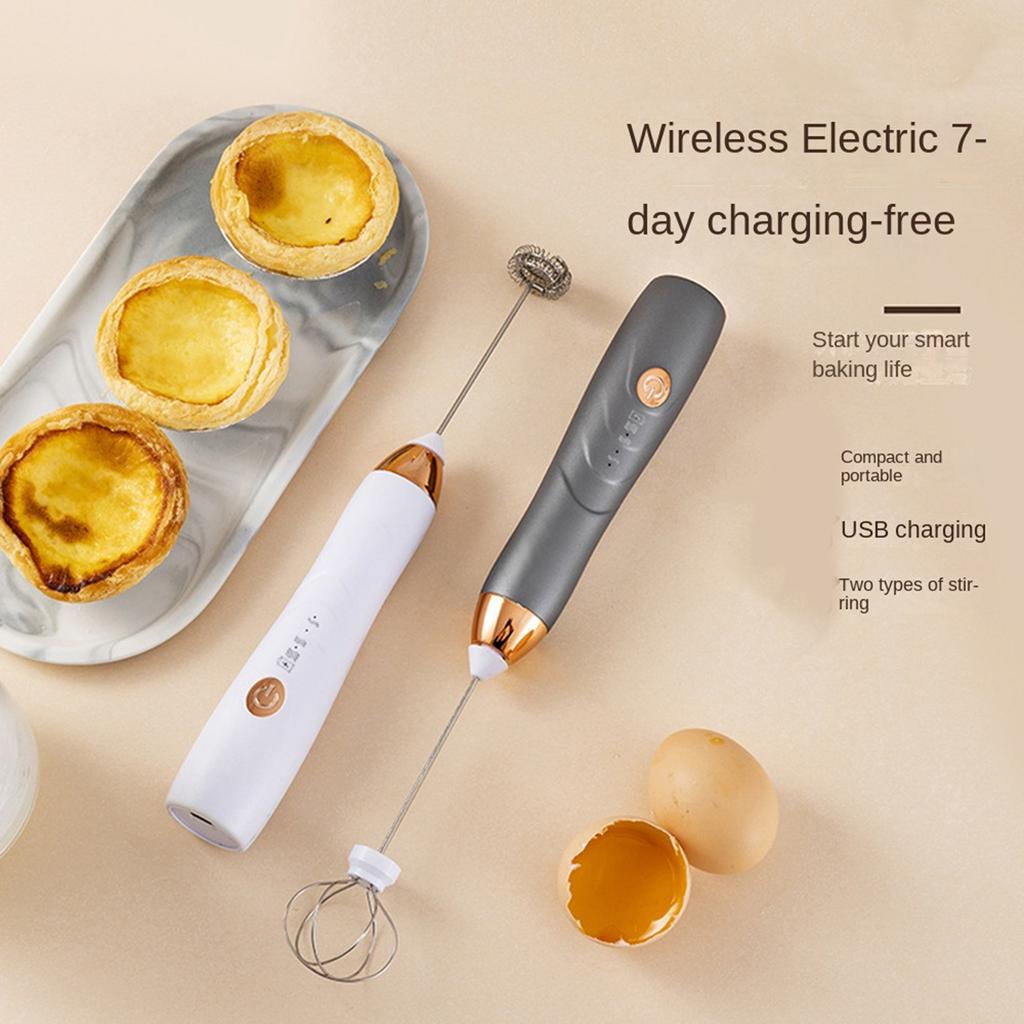 Rechargeable Handheld Foamer High Egg Speed Electric Milk Frother Foam Maker Mixer Coffee Drink Frothing Wand Grey