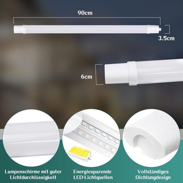 Plafonnier LED étanche - NETTLIFE - 90cm Tube 24W - IP65 - 5000K - Lot de 2