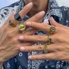Vintage Totenkopf Skelett Schwarzer Stein Ringe für Männer Frauen Männlicher Ring Gold/Silber