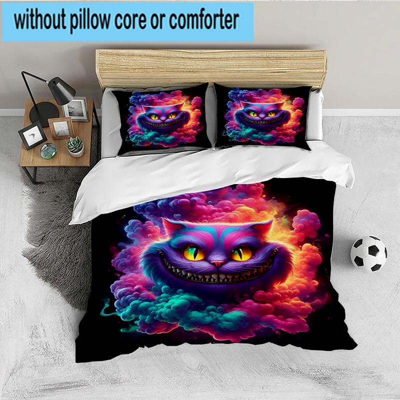 3PCS WonderlCat Fantasy Bedding set,Ideal For1pc Duvet Cover And 2pcs Pillowcases Perfect for Christmas gift,Ideal for Bedroom, Dormitory
