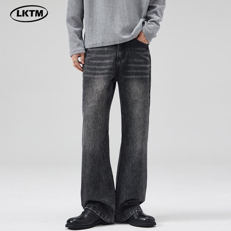 LKTM Unisex Vintage Washed Black Gray Slimming Micro Flare Jeans