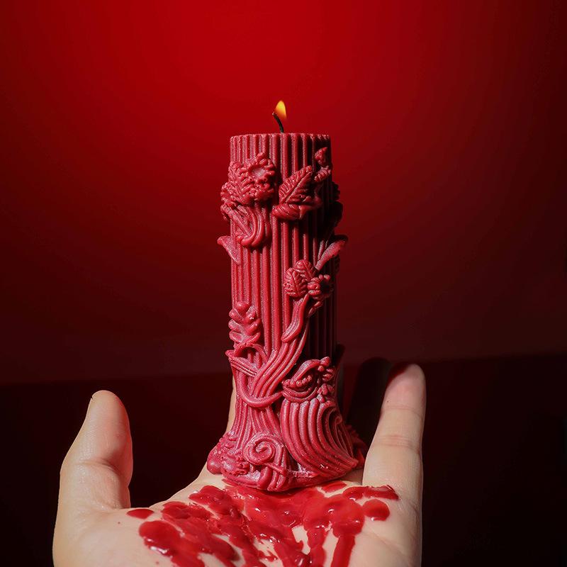 European 3D Pattern Scented Candle - Elegant Low-Temperature Pillar for Home Decor & Romantic Ambiance