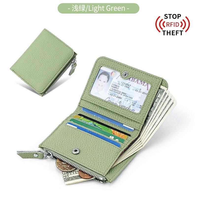Japanese Style Fashion Ultra Thin Short Purse Large Capacity Women RFID Real Leather Wallet Zipper Coin Card Purse