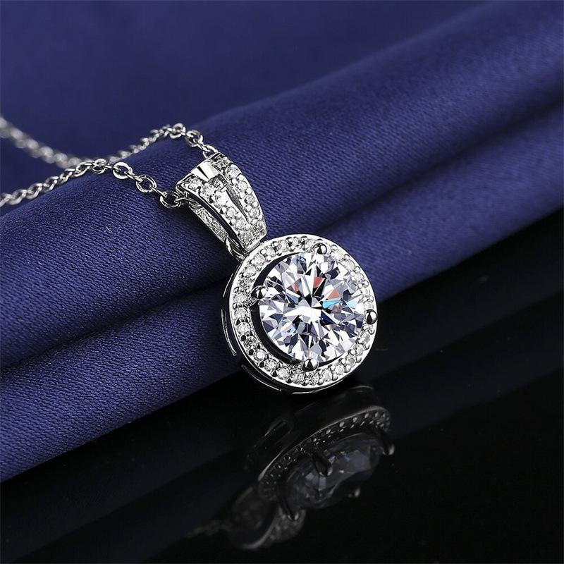6.5mm S925 Sterling Silver Round Halo Pink Moissanite Pendant Necklace Fine Jewelry For Women