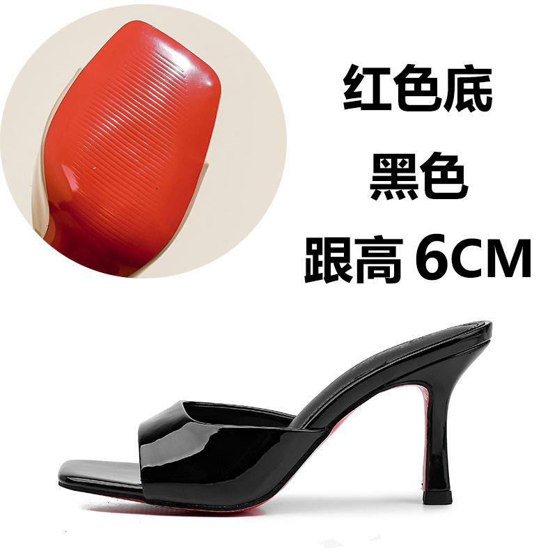 

Красная подошва острый носок сексуальные тапочки на одной внешней подошве лакированная кожа высокие каблуки крутые тапочки летние универсальные шпильки 40