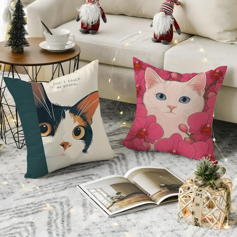 Funny Cute Cat Peeking Out 2 Pillow Case Natural Linen Pillow Case Double-Sided Decor Sofa Pillowcase Home Decor