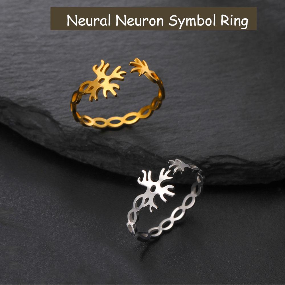 Cazador Neuron Symbol Adjustable Women's Ring Stainless Steel Jewelry Gold Color Neural Chemistry Open Finger Rings Gifts 2026