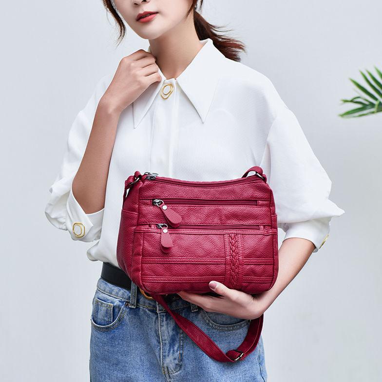 Women's Large-capacity Single-shoulder Bag Messenger Bag Ladies Solid Color Casual Soft Leather Bag