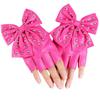 Women Bowknot Rivet Half Finger Gloves PU Leather Gloves For Nightclub Hiphop Dancing Wear And Stage Performances
