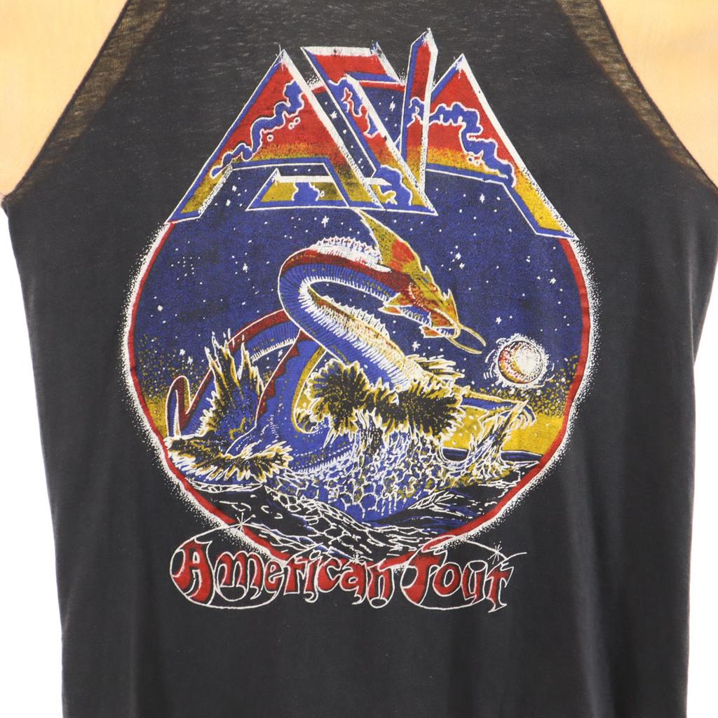 AZIA 80s Paki cotton Five-quarter sleeve T-shirt Band T Rock Band Asia Men's Used