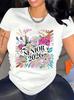 Women S T-Shirt Round Neck Senior 2026 Floral Graduation Print Casual Summer Top 220g