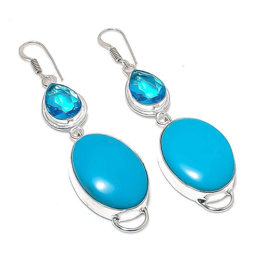 

Natural Arizona Turquoise, Topaz 925 Sterling Silver Jewelry Earring 2.96 w2j20