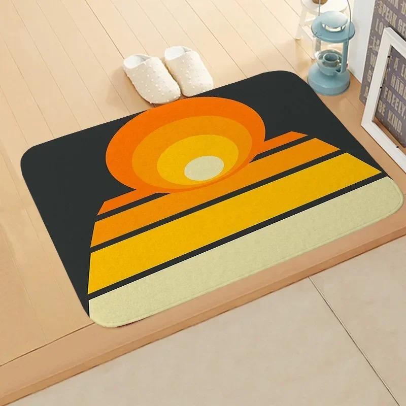 Minimalist Vintage Striped Floor Mat Brown Orange Diagonal Color Block Pattern Rug Mid-Century Modern Home Decor for Porch Space