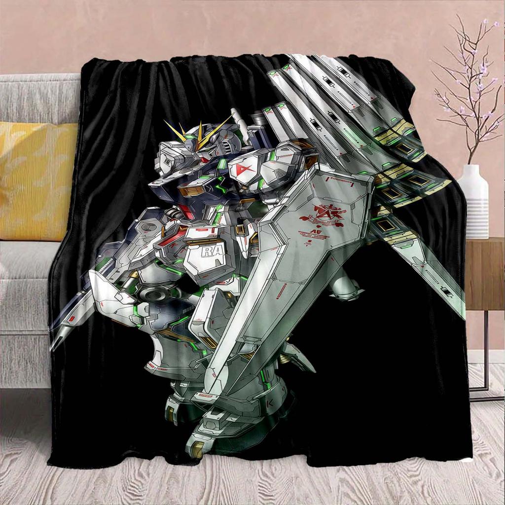 Gundam Anime Flannel Blanket - Soft Warm Perfect for Sofa, Bedding Camping Travel Office Home Decor -QJY