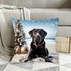 1pc Holiday Black Labrador Beach Christmas Pillowcase, Soft and Comfortable Smooth-touch Polyester Short Plush Fabric, Single-sided Print, Pillow Inse