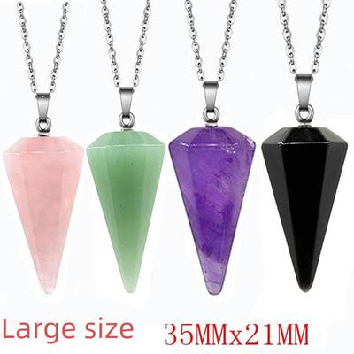 Europäische & Amerikanische Große Amethyst Rosenquarz Naturstein Anhänger Halskette - Hexagonale Facettierte Kristall Kegel Pendel