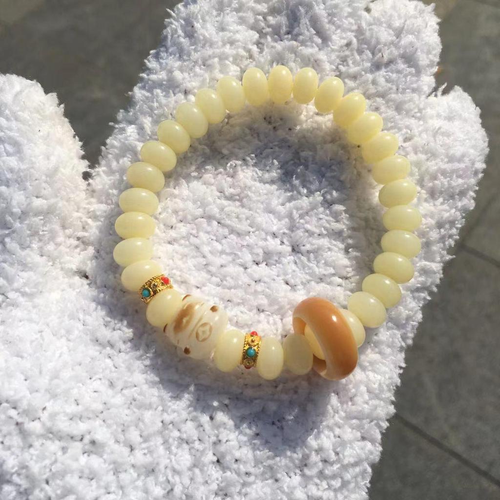 Natural White & Creamy Yellow Jade Bodhi Root Double-Strand Bracelet - Women's Gift Edition