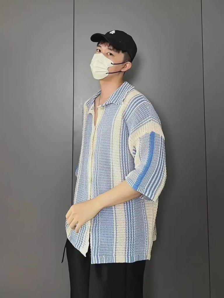 Men's Trendy American Color-Block Ice Silk Short-Sleeve Shirt