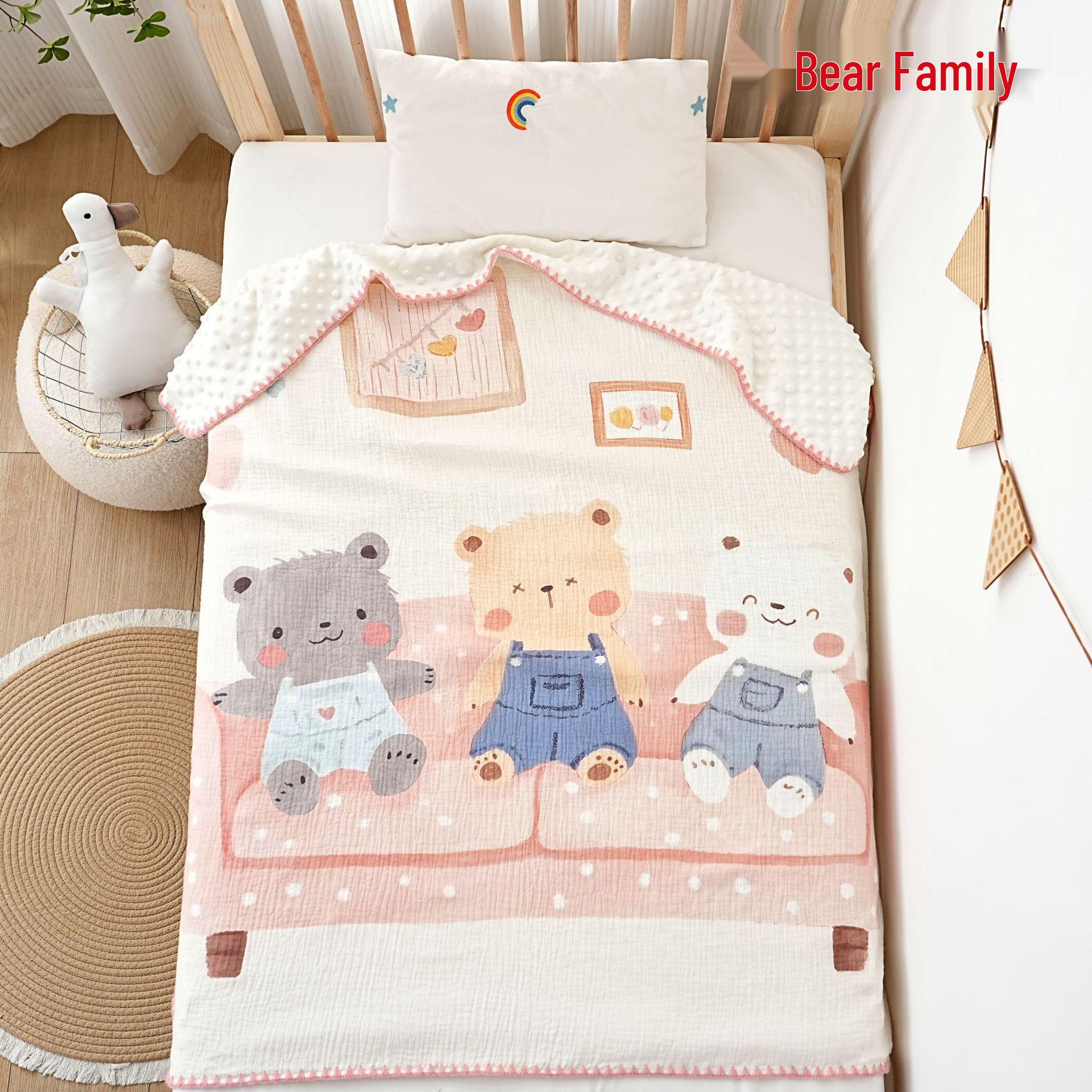 

Cartoon Print Children s Nap Blanket - Soft Crepe Fabric, All-Season Comfort for Kindergarten 110*110
