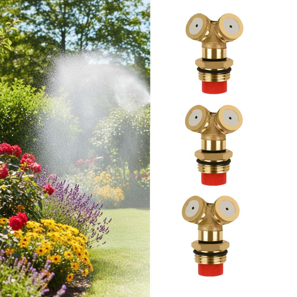 3PCS Brass Spray Misting Nozzle with Filter DN15 Thread Irrigation Sprayer Nozzle Gold Double Nozzle Garden Sprinkler Nozzle