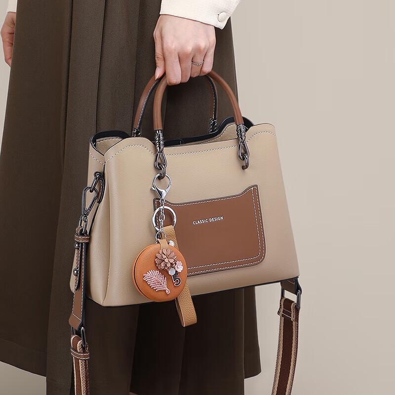 Love Sea Cowhide Leather Handbag, Casual Shoulder Bag, Crossbody Bag