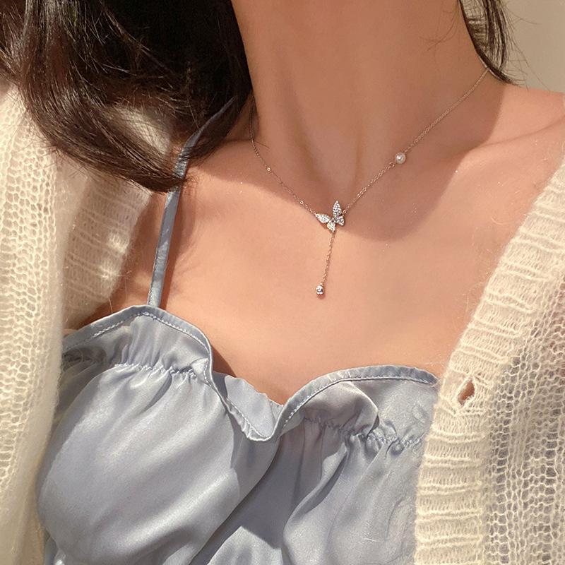 Kpop Heart Necklace French Lucky Bean Love Clavicle Chain Korean Simple Female Double Layer Necklace Female Pendant for Women
