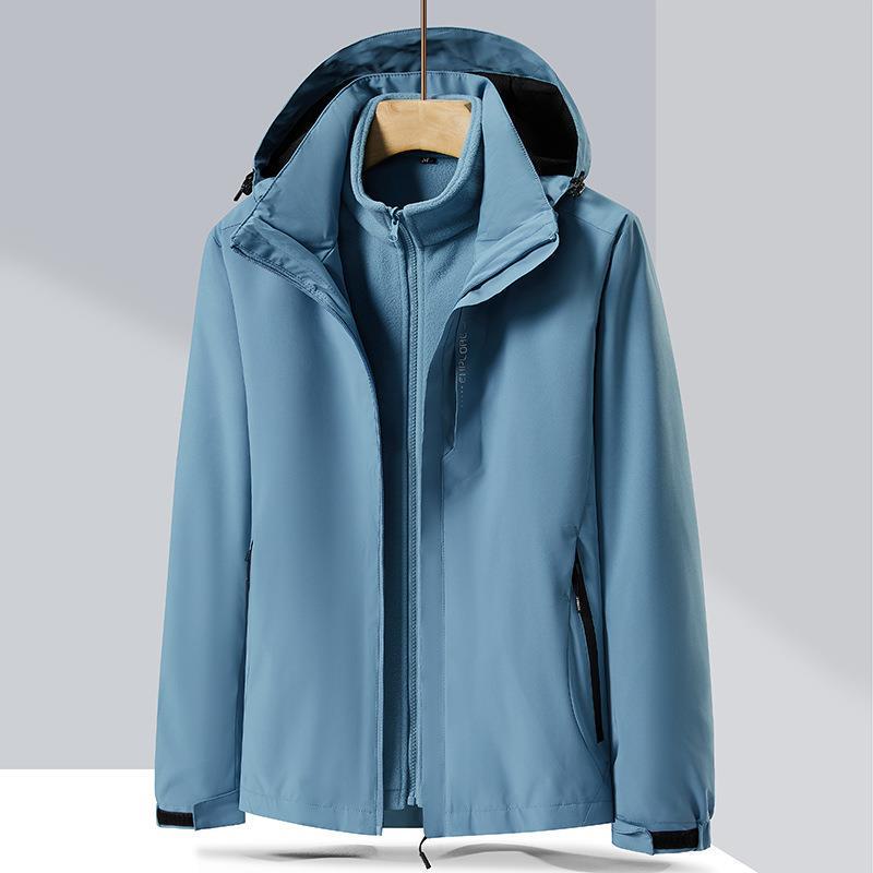 Men's and Women's Windproof 3-in-1 Detachable Jacket Set: Fleece-Lined, Waterproof, Breathable, Perfect for Mountaineering.