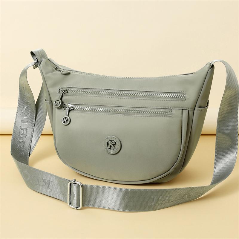Lightweight Nylon Half Moon Sling Bag with Dual Zipper Pockets Casual Crossbody Waist Pack for Daily Travel