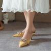 Women's Shoes On Sale 2024 Brand Autumn Women's Slippers Pointed Toe Metal Decoration Brilliant Diamond Chunky Heels Shoes Women