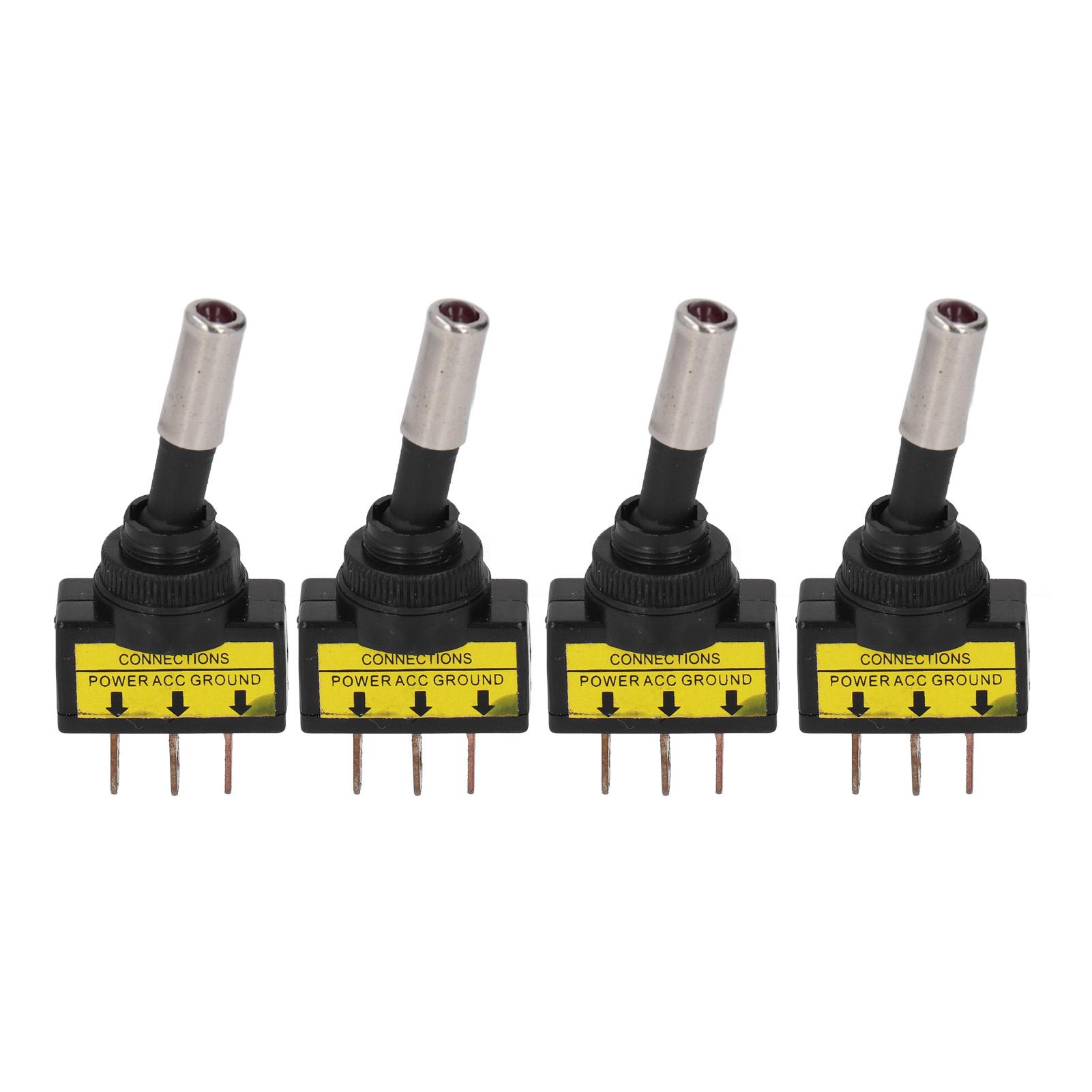 

4Pcs Toggle Switch ON OFF Red LED Illuminated Car Auto Rocker Switch 3pin 12mm 20A DC12V
