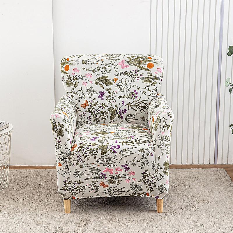 Elastic Club Chair Cover Single Sofa Armchair Slipcover Floral Printed Stretch High Backrest Sofa Cover Furniture Protector