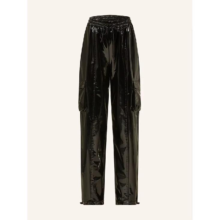 

Women s PU Leather Pants, Mirror Finish, Elastic, Loose Fit, Casual Work Pants XS чёрный