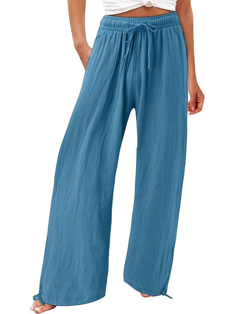 Bohemian Solid Color Drawstring Beach Pants - New Loose Casual Trousers