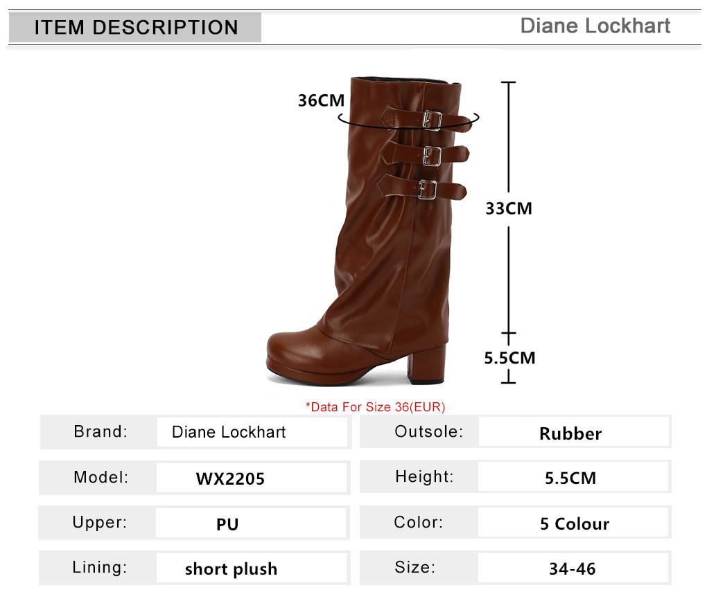Fashion Women Thick Bottom Motorcycle Boots Women Knee High Boots Autumn Winter Women Gothic Punk Buckle Casual Boots Brown White Black