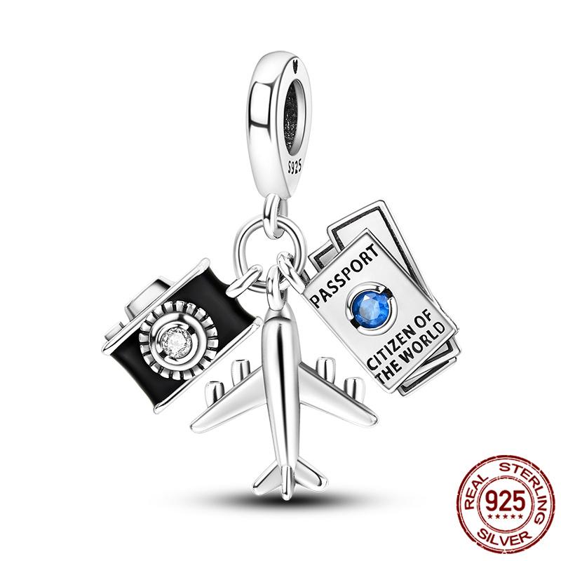 Luggage Airplane Passport Three-Piece Setcopper Charms Fitoriginal Bracelet Jewelry Making For Women Gift