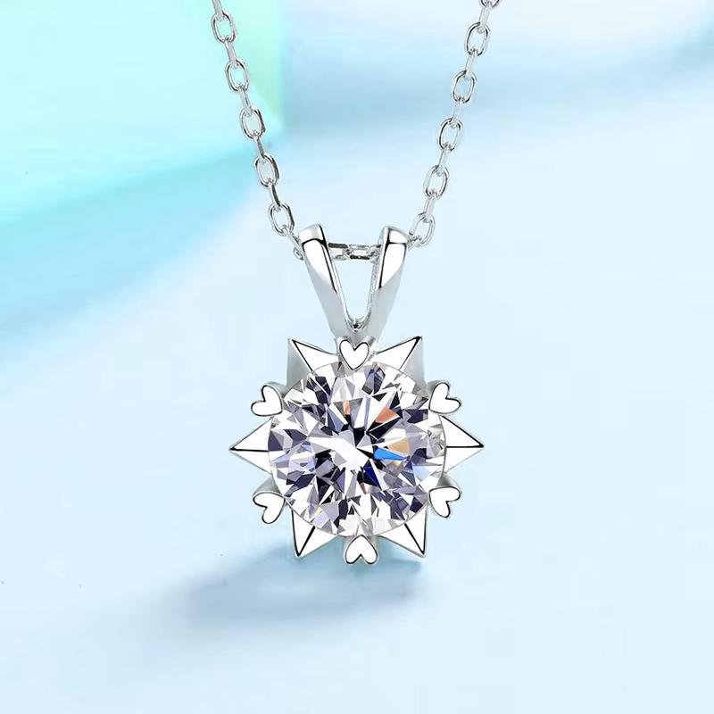 Mosang Necklace S925 Pure Silver Collar Chain Stone Pendant One Carat Wedding