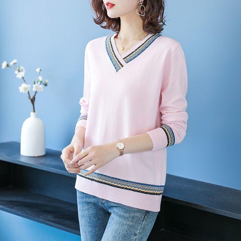 Women's Autumn & Winter Short-Style Pullover Sweater Sweetheart V-Neck Loose Knit Base Layer Top