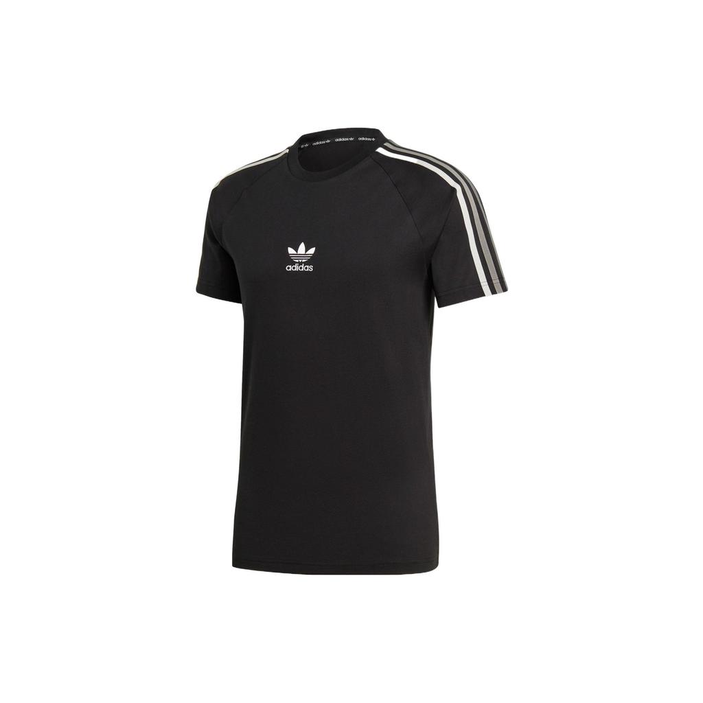 Adidas Originals Striped Logo Micro Label Round Neck Casual Short Sleeve T-Shirt Men Tops Black GK1963