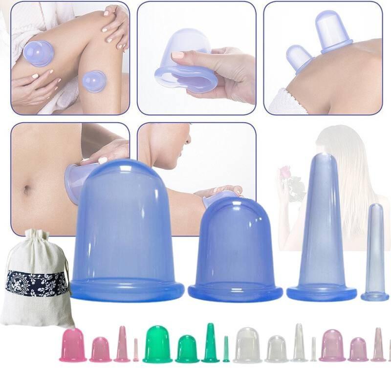 4pcs Set Silicone Jar Vacuum Cuppings Cans Storage Bag Body Neck Massage Facial