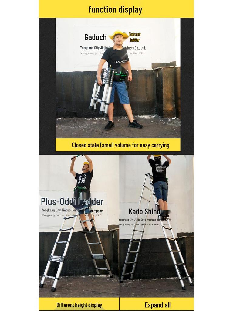 Portable Aluminum A-Frame Telescopic Ladder - Multi-Purpose, Folding, Single-Sided for Household or Engineering Use