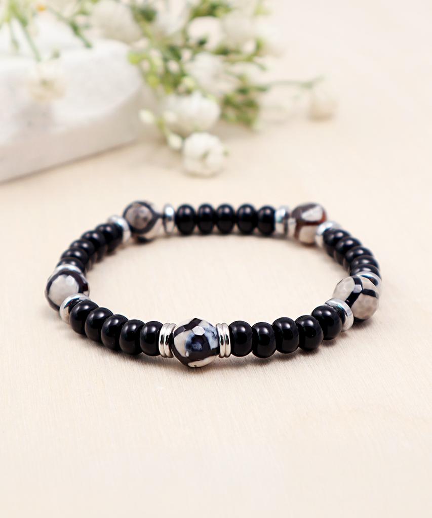 Polalita Black Beige Mix Bead Bracelet (Plt-Br-053_Bk)