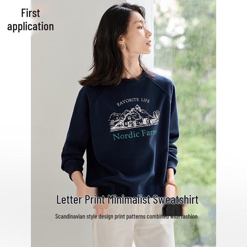 Chushen Damen Locker Geschnittenes Langarm-Sweatshirt mit Print