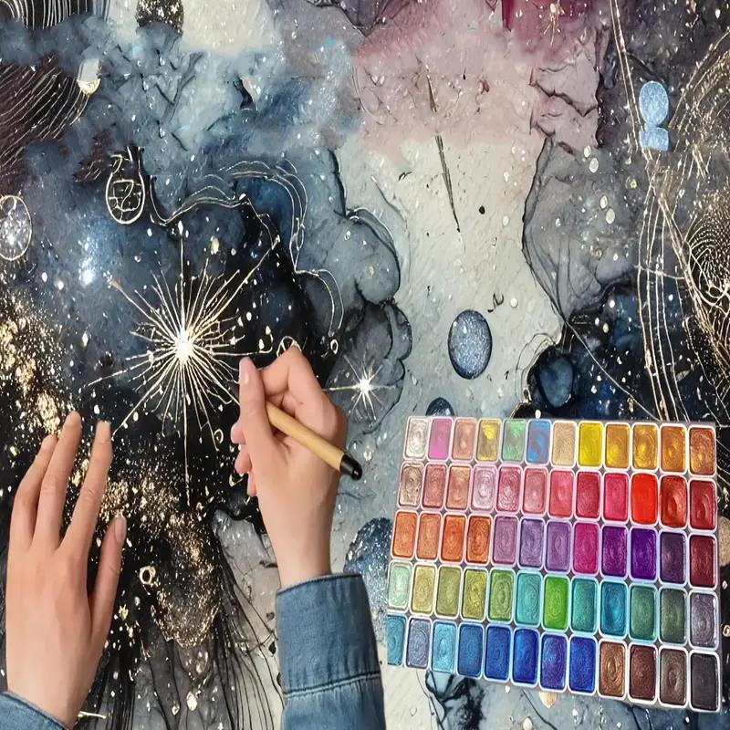 Metallic Watercolor Paint Set-Portable Lightweight High Solid Pigment Starry Shades Ideal for Artists Perfect Holiday Gift
